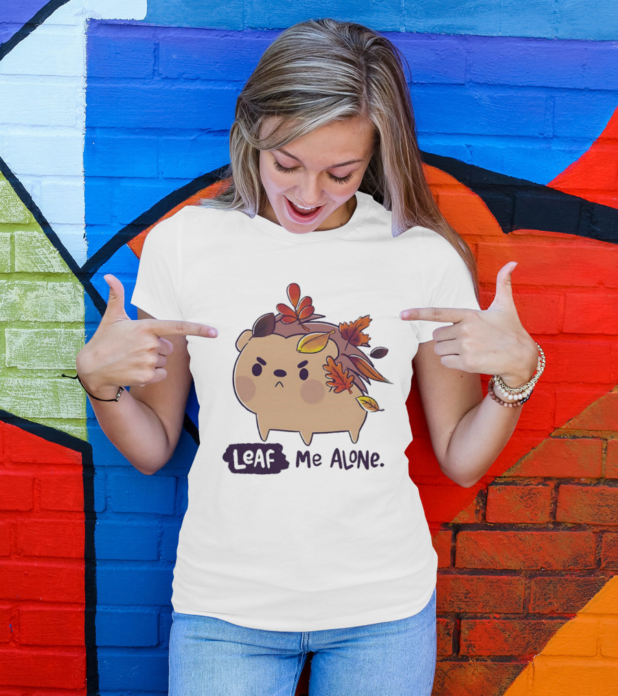 Grumpy Hedgehog Leaf Me Alone Autumn Leaves Mood T-Shirt