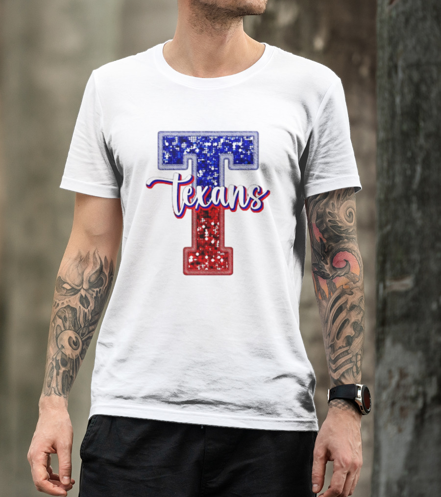 Texans Glitter Football T Red Blue T-Shirt