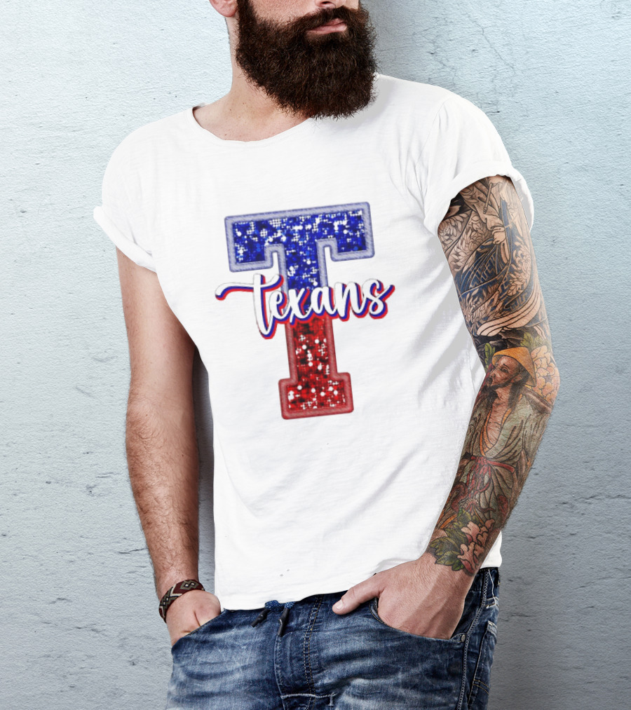 Texans Glitter Football T Red Blue T-Shirt