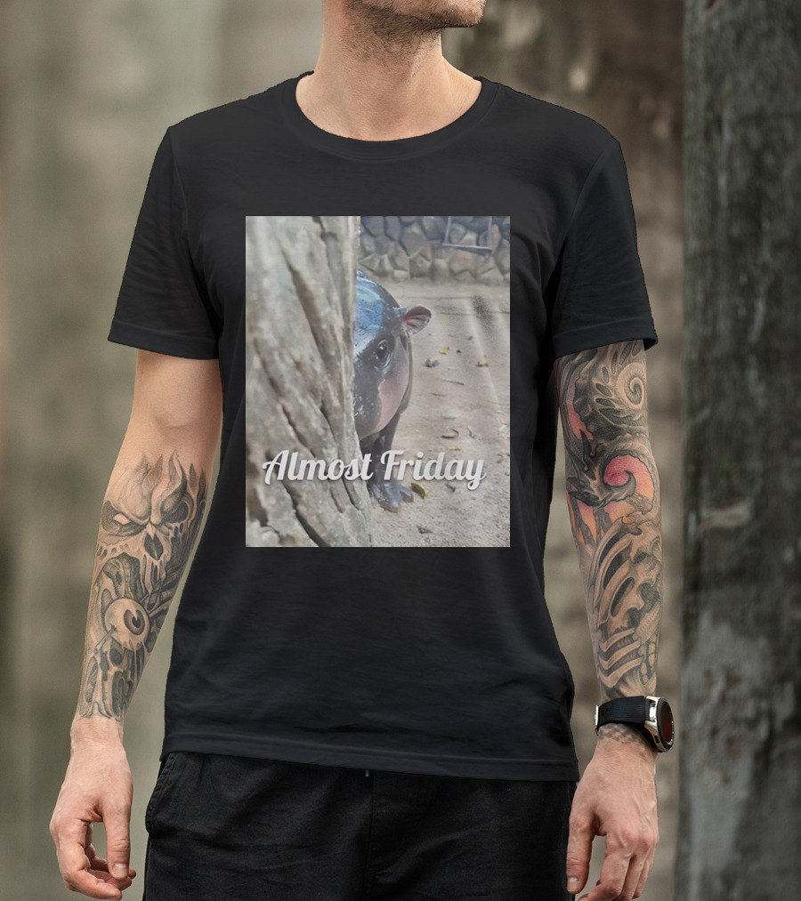 Almost Friday Peek Hippo Behind Tree T-Shirt