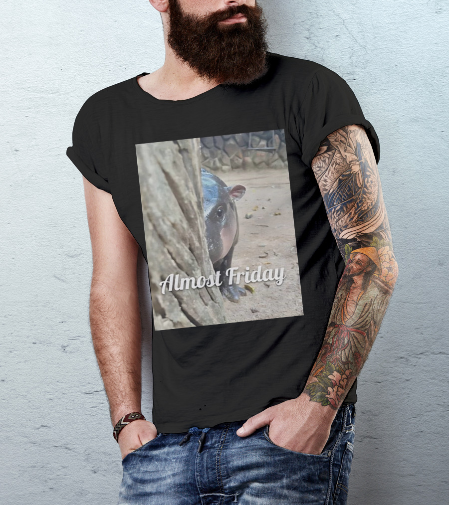 Almost Friday Peek Hippo Behind Tree T-Shirt