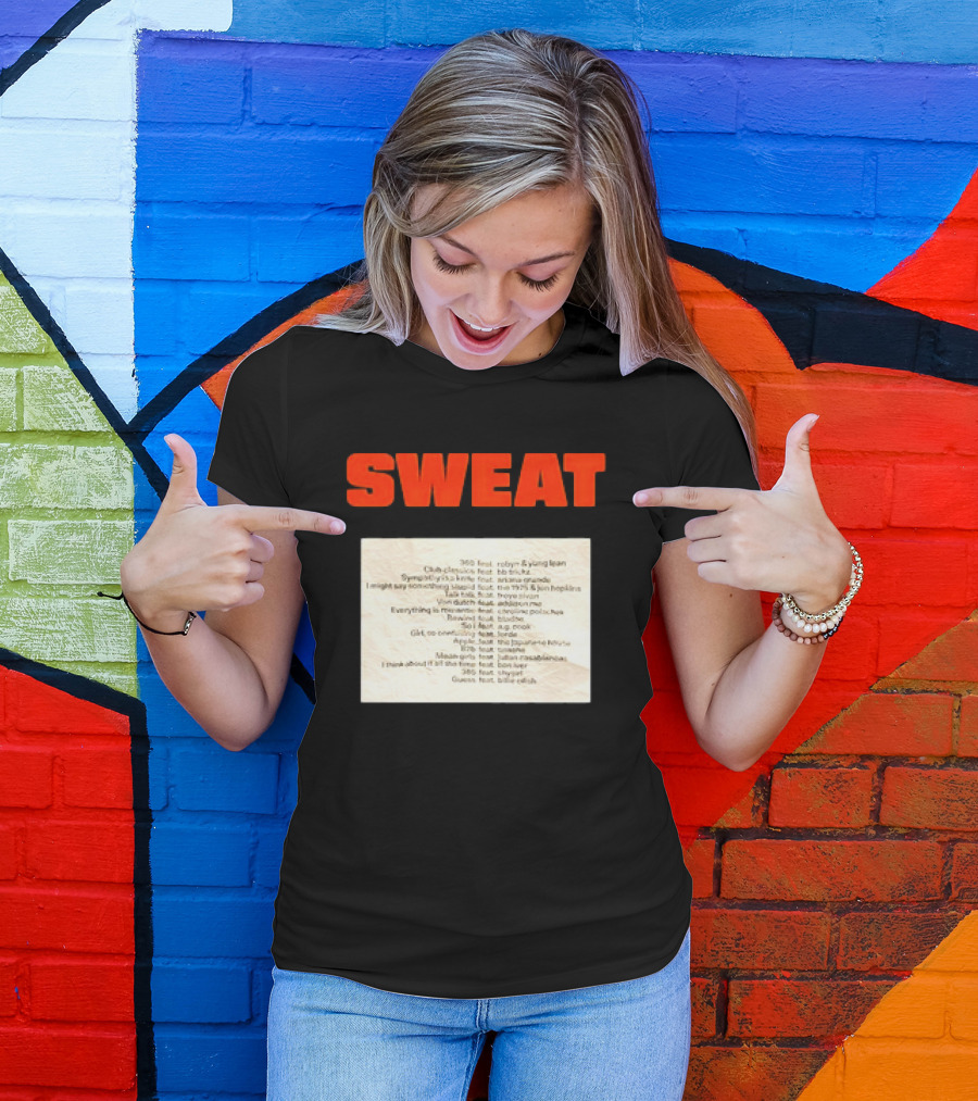 Sweat Logo With Crumpled Set List Featuring Robyn, J. Cole, Young Thug, Billie Eilish, And More T-Shirt