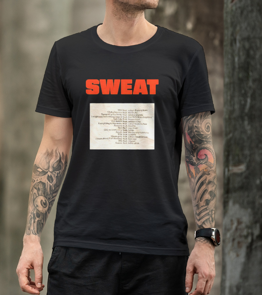 Sweat Logo With Crumpled Set List Featuring Robyn, J. Cole, Young Thug, Billie Eilish, And More T-Shirt