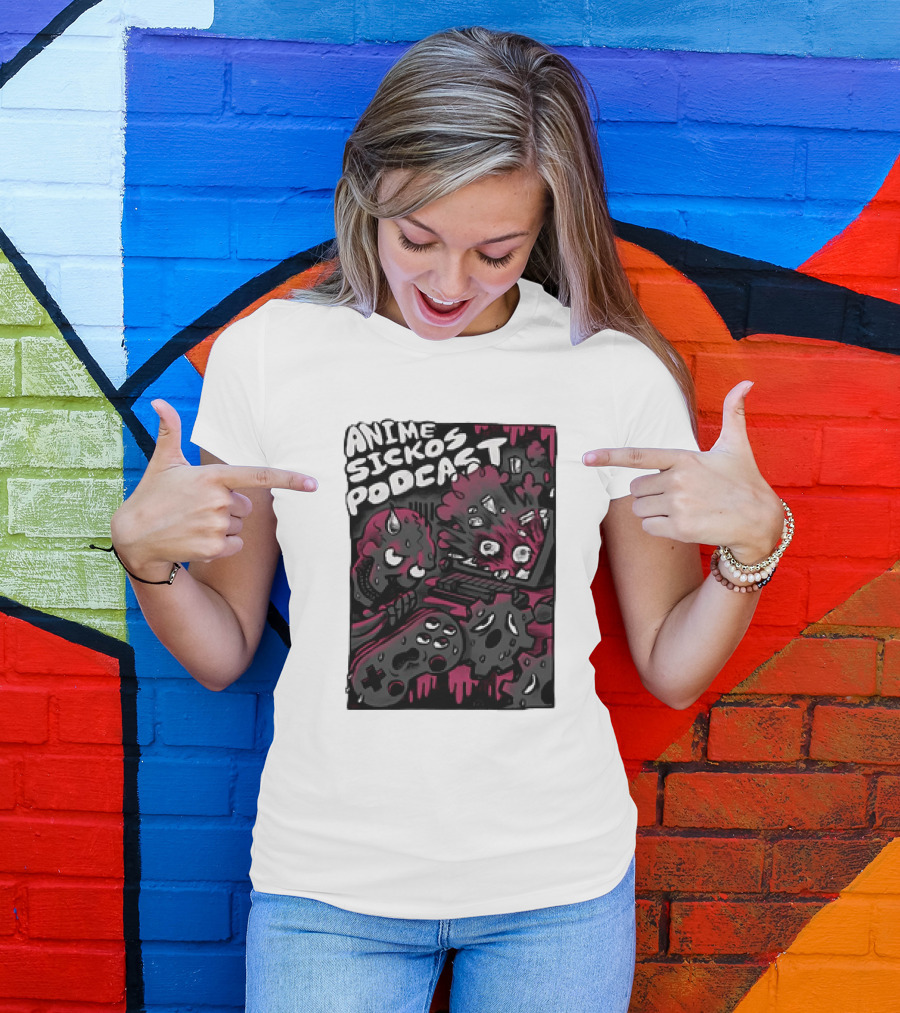 Anime Sickos Podcast Game Controllers Dripping Pink And Black Monster Faces T-Shirt