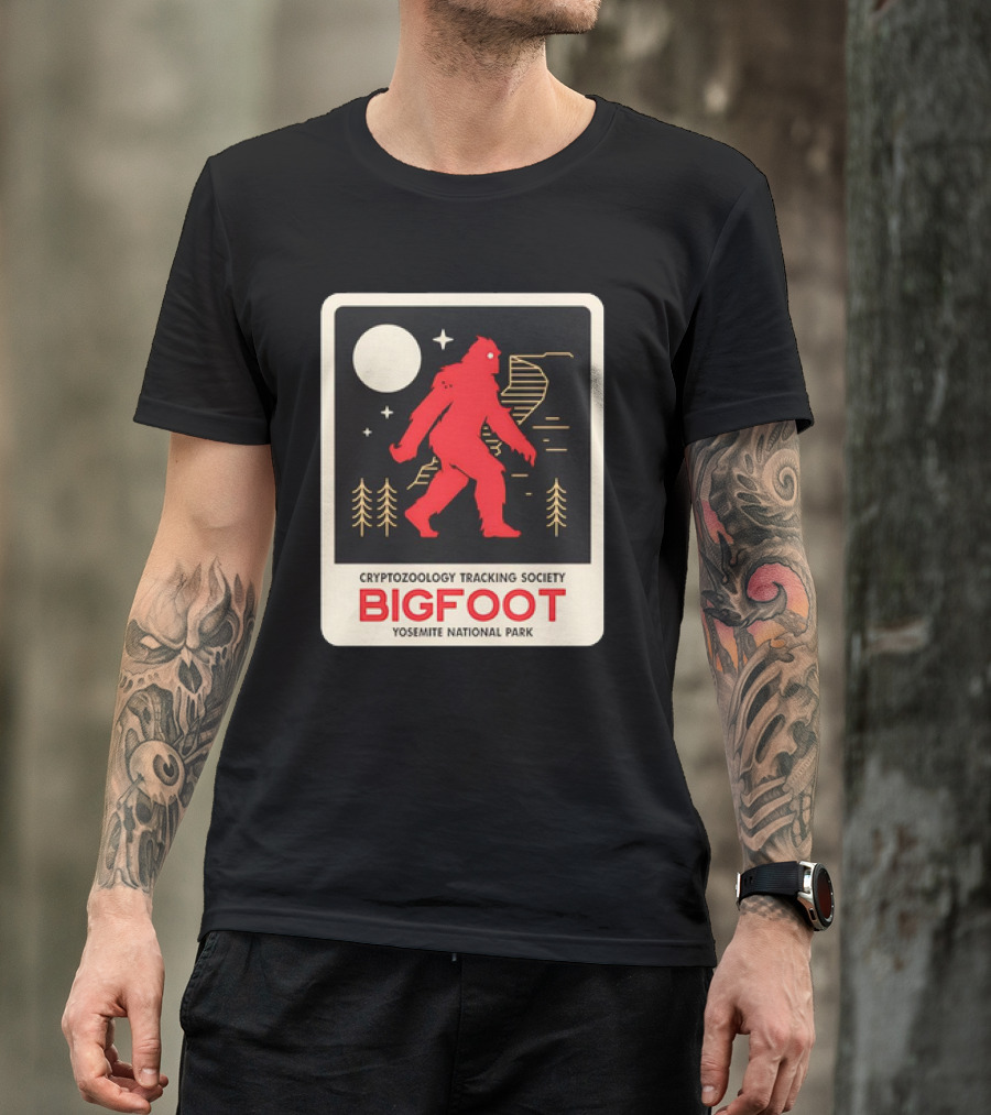 Bigfoot Cryptozoology Tracking Society Moonlit Yosemite National Park T-Shirt