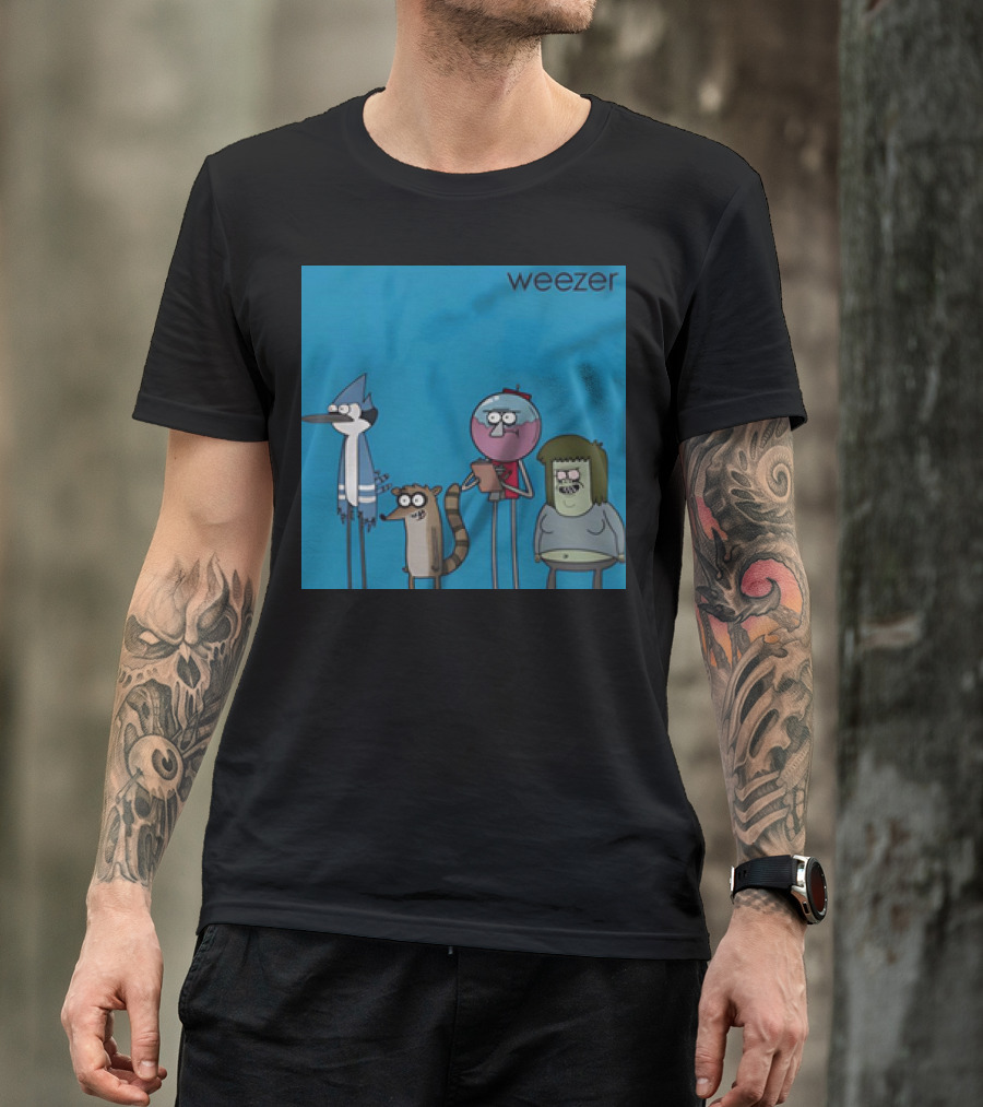 Weezer The Regular Show Mordecai And The Rigbys Vintage Cartoon Characters T-Shirt