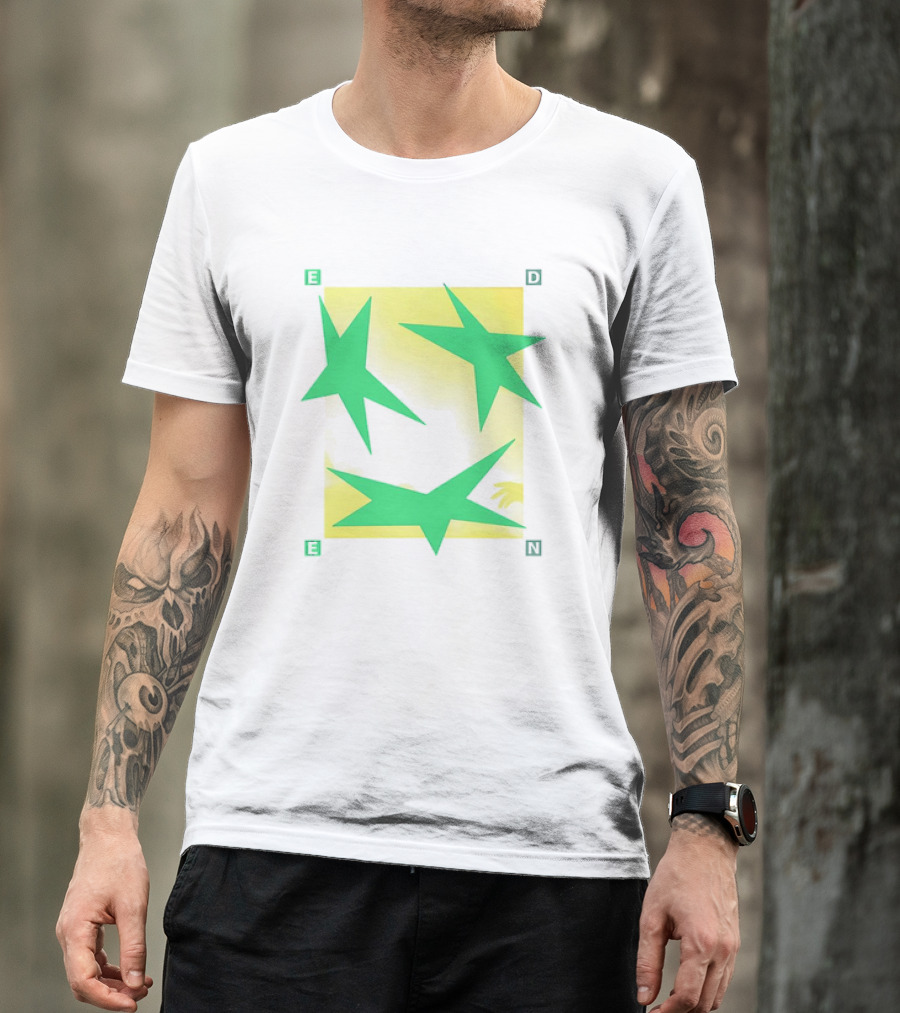 Eden Star Green Tri-Star Design With Yellow Background T-Shirt