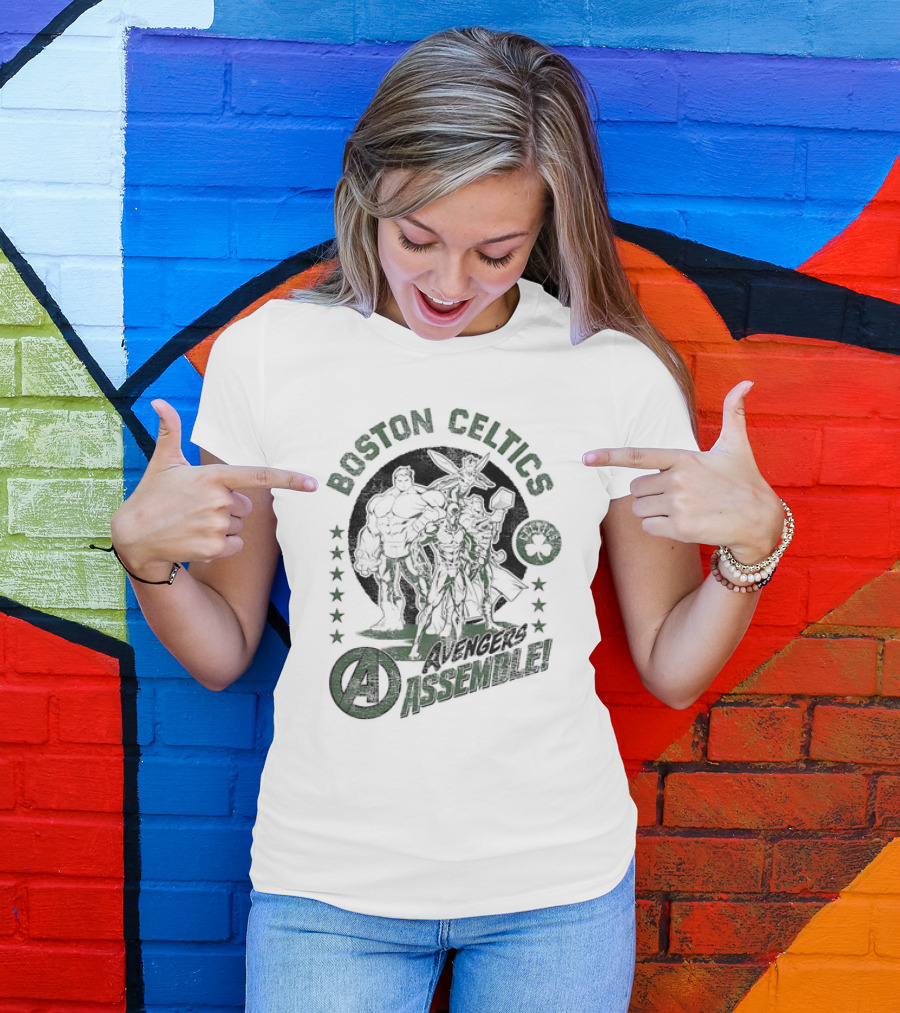 Boston Celtics Marvel Avengers Assemble Crossover Collaboration T-Shirt