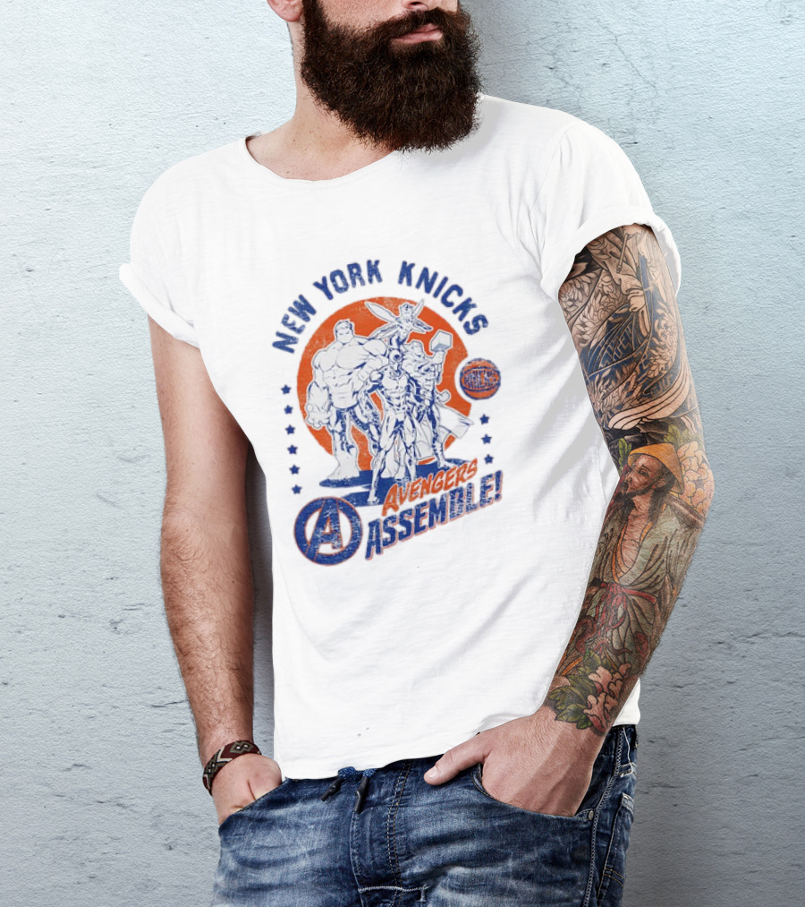 New York Knicks Avengers Assemble NBA Marvel Collaboration T-Shirt