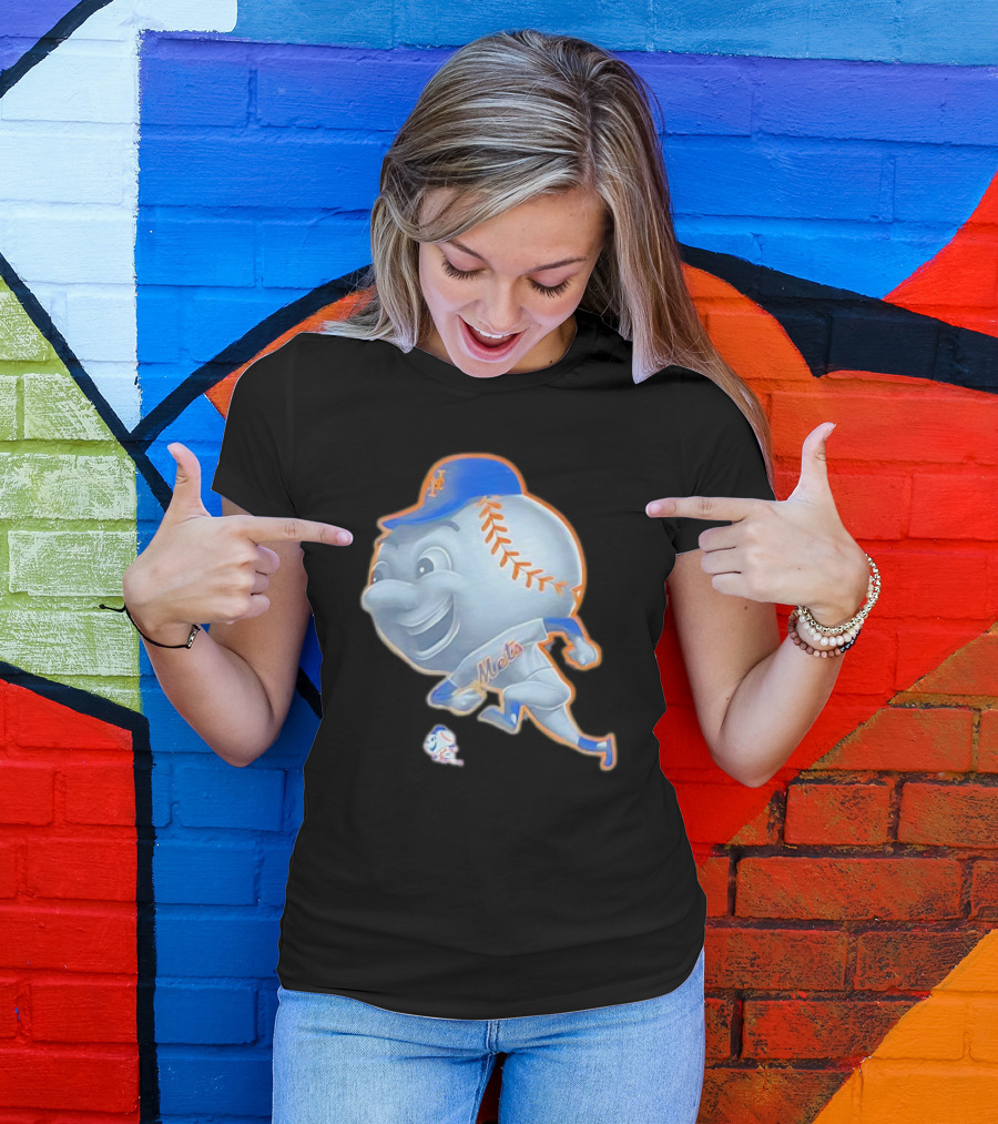 New York Mets Mr. Met Mascot In Baseball Cap And Uniform T-Shirt