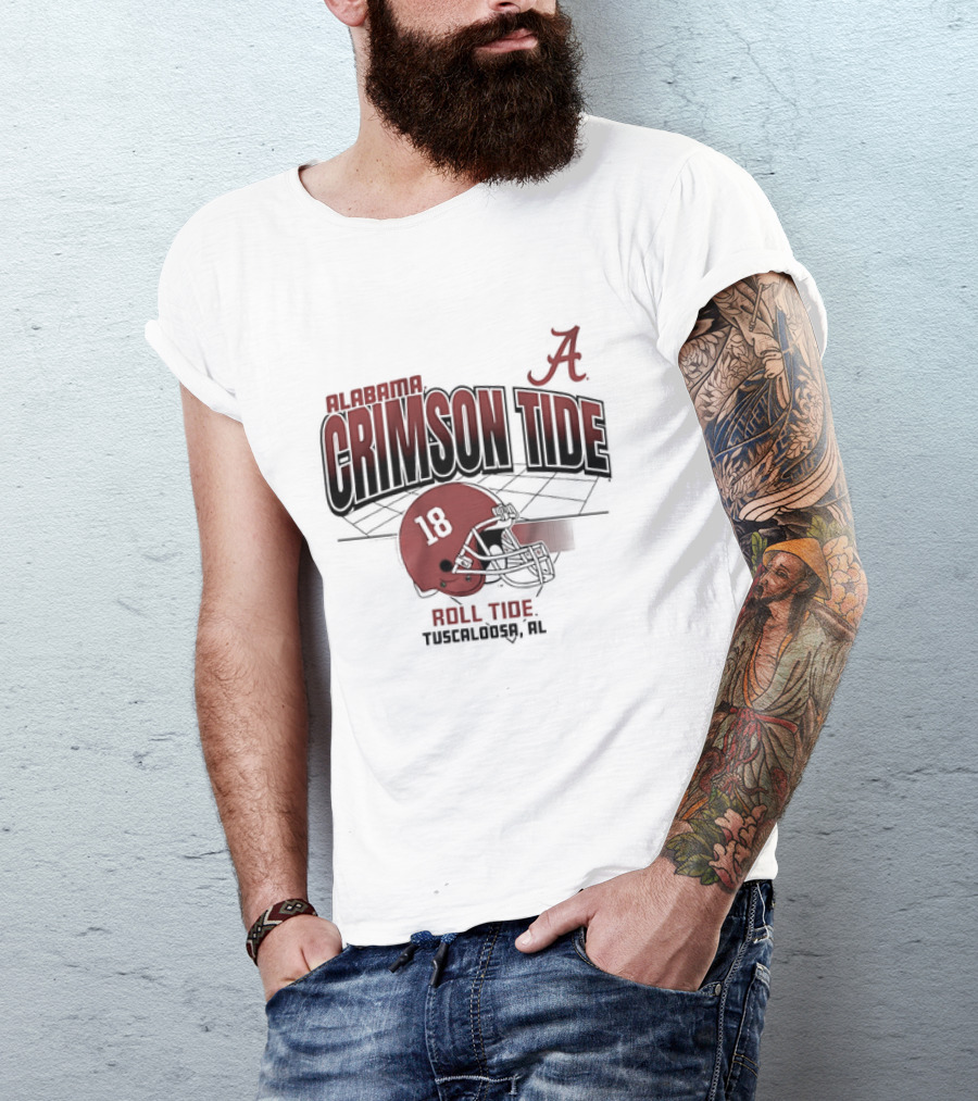Alabama Crimson Tide 18 Helmet Roll Tide Tuscaloosa Football Grid Vintage T-Shirt