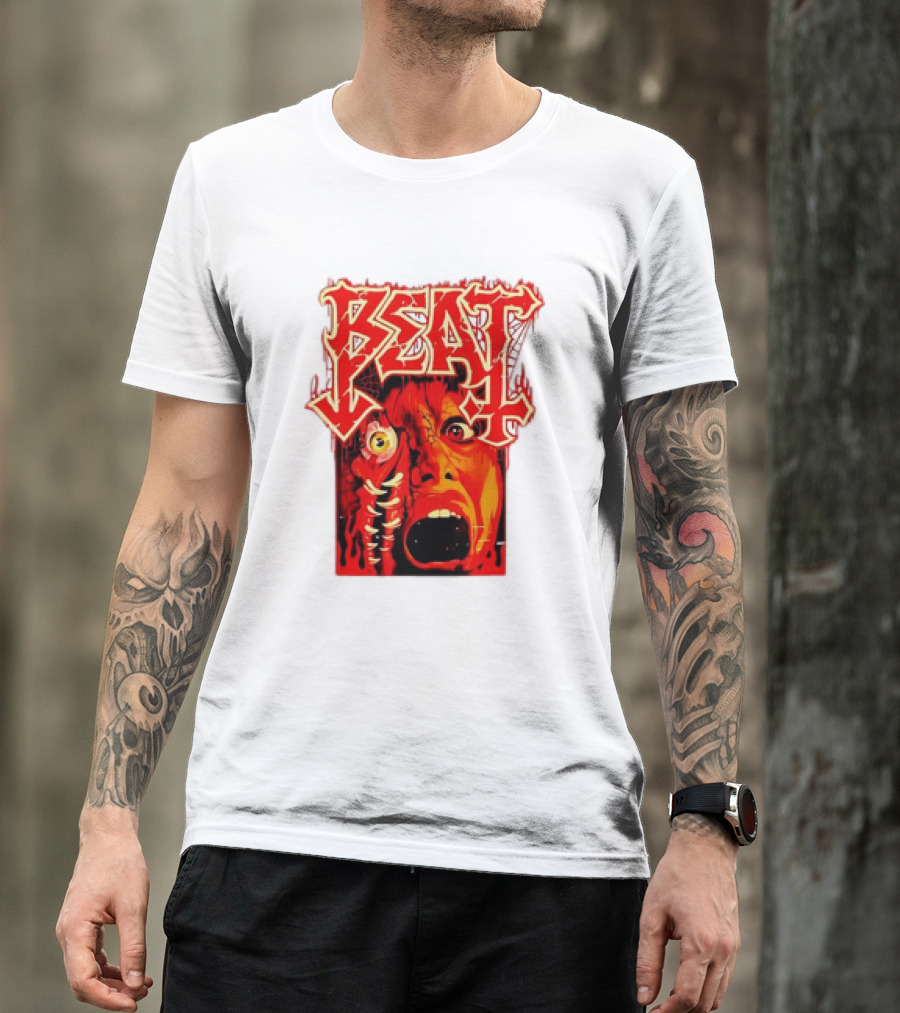 Beat Mutation Horror Zombie Face With Screaming Expression T-Shirt