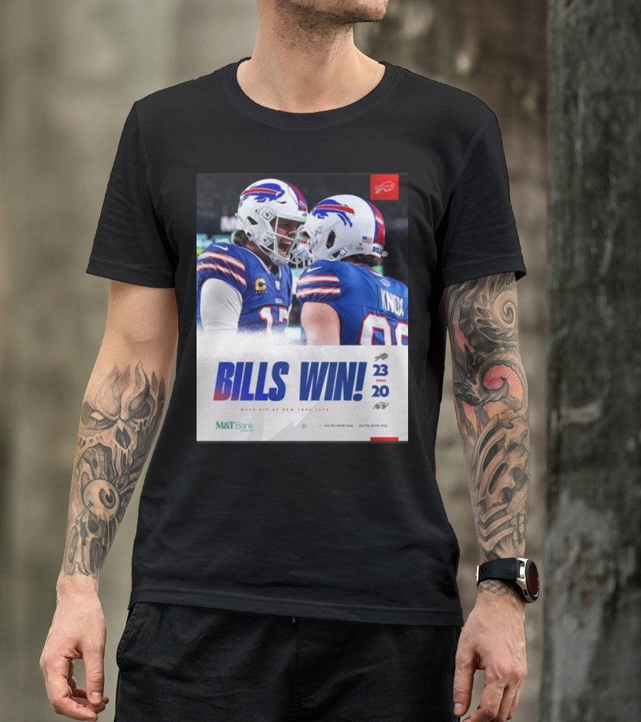 Bills Win 23-20 New York Jets NFL Victory Knox M&T Bank T-Shirt