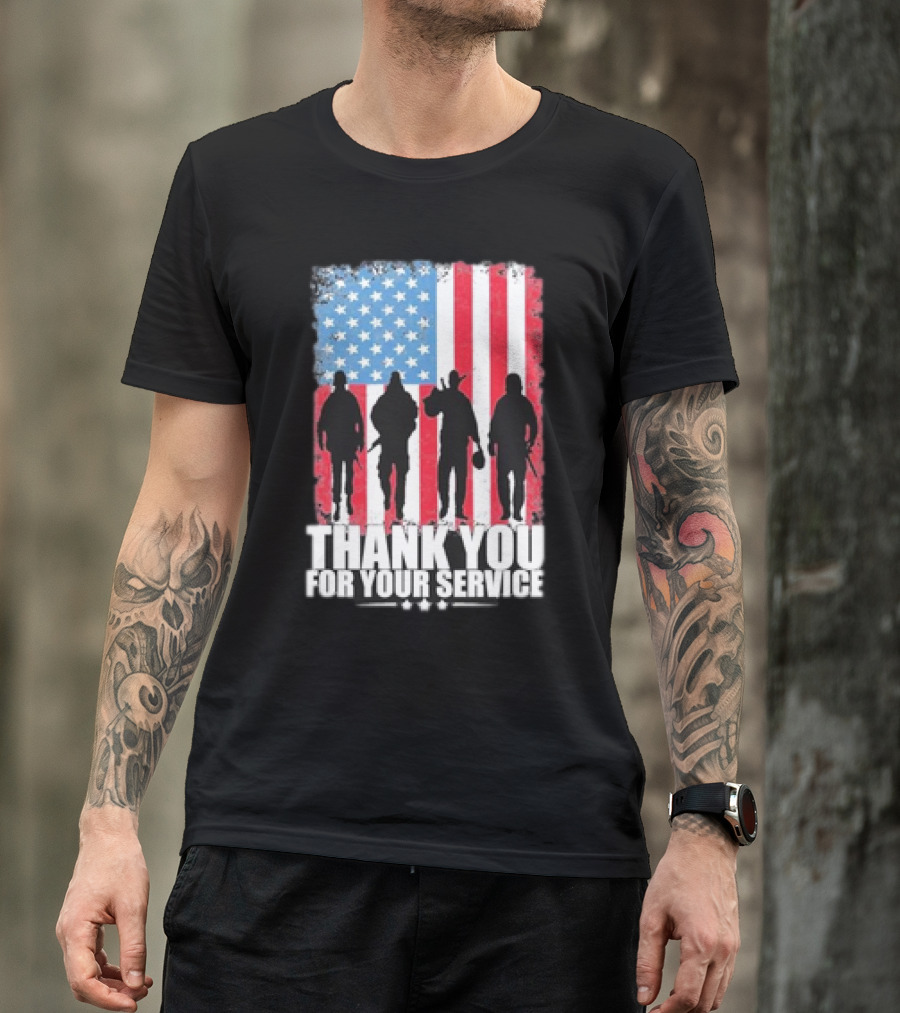 Thank You For Your Service American Flag Soldier Silhouettes Veteran Day T-Shirt