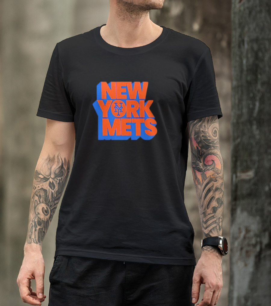 New York Mets Stacked Logo MLB Team Orange Blue T-Shirt
