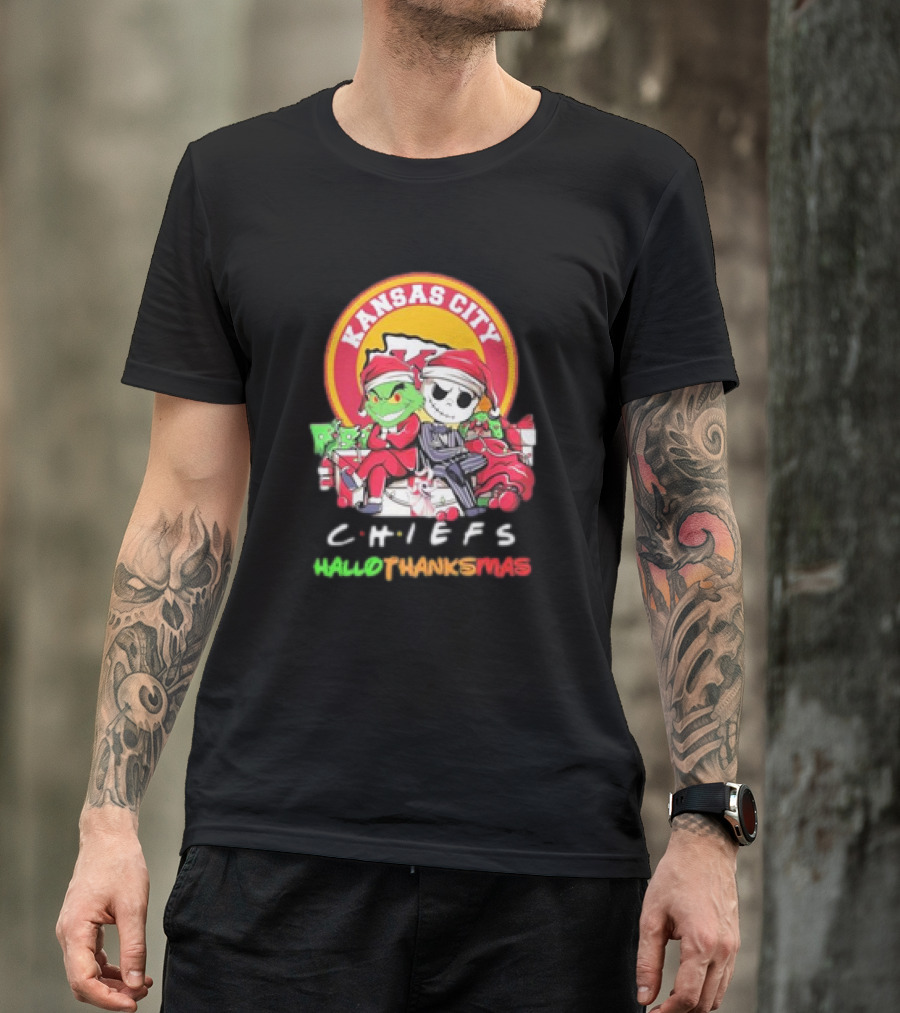 Kansas City Chiefs Santa Grinch Jack Skellington Hallothanksmas T-Shirt