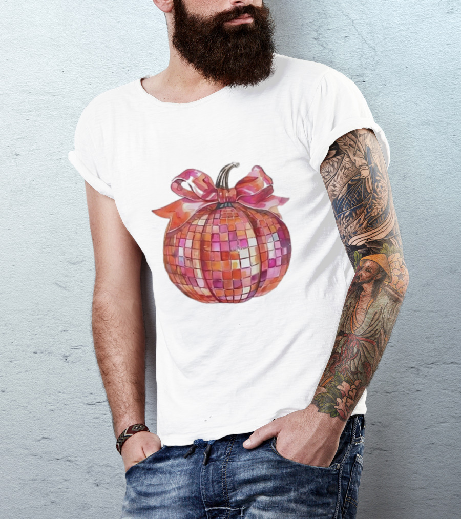 Retro Coquette Mosaic Bow Pumpkin T-Shirt