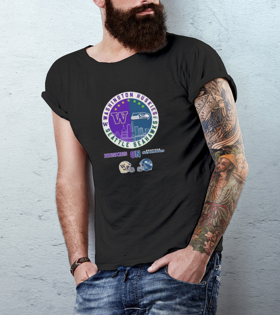 Washington Huskies Seattle Seahawks Huskies On Seattle Sundays T-Shirt