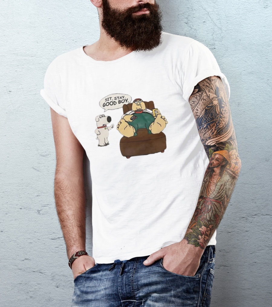 Family Guy Sit Stay Good Boy Brian And Peter Couch Scene T-Shirt