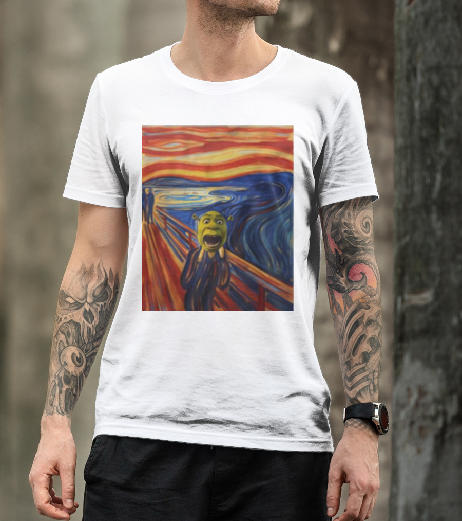 Shrek The Scream Edvard Munch Style Parody Painting T-Shirt