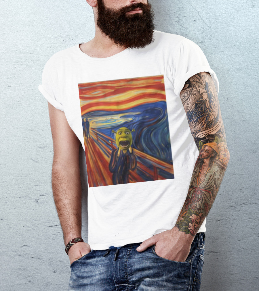 Shrek The Scream Edvard Munch Style Parody Painting T-Shirt