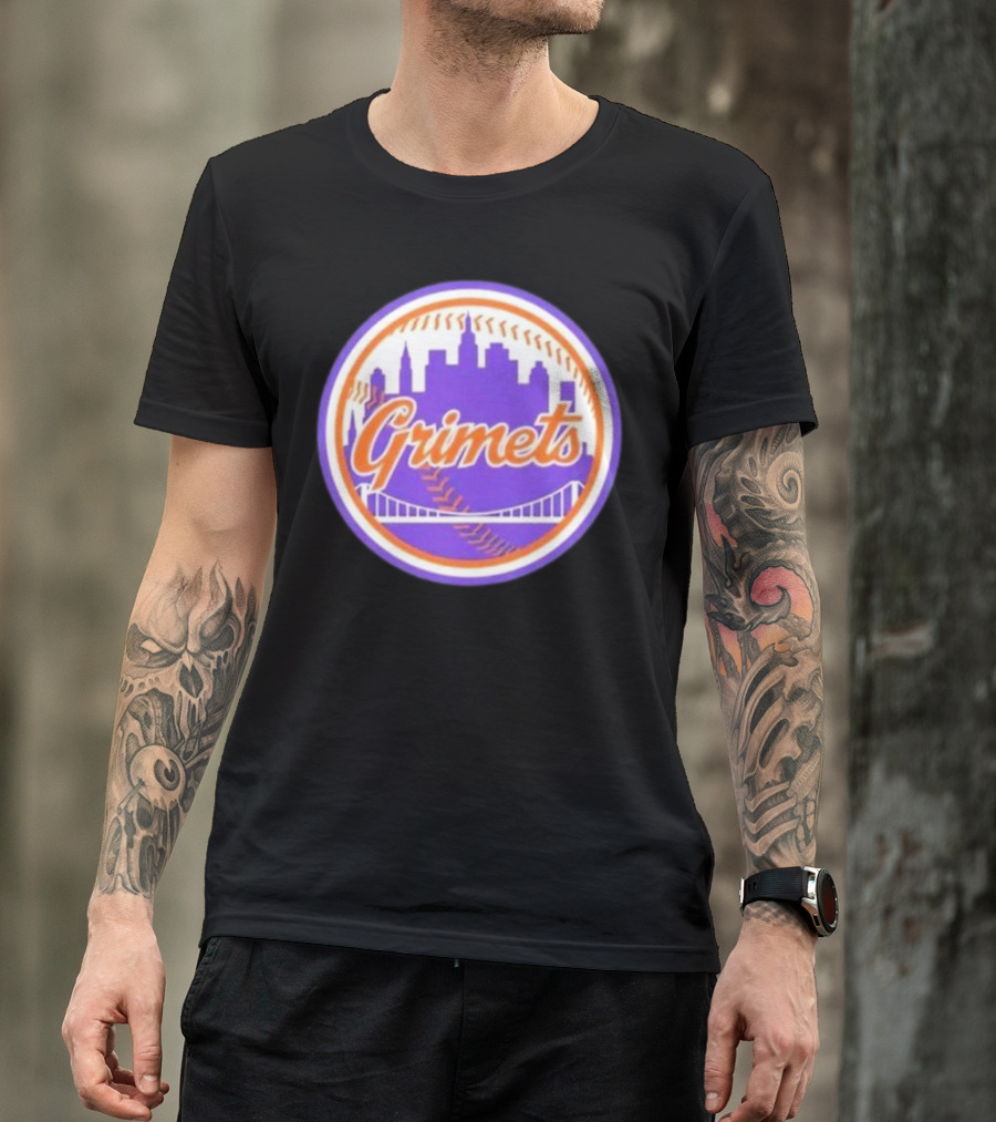 Grimets Ny Mets Skyline Purple Baseball Circle T-Shirt