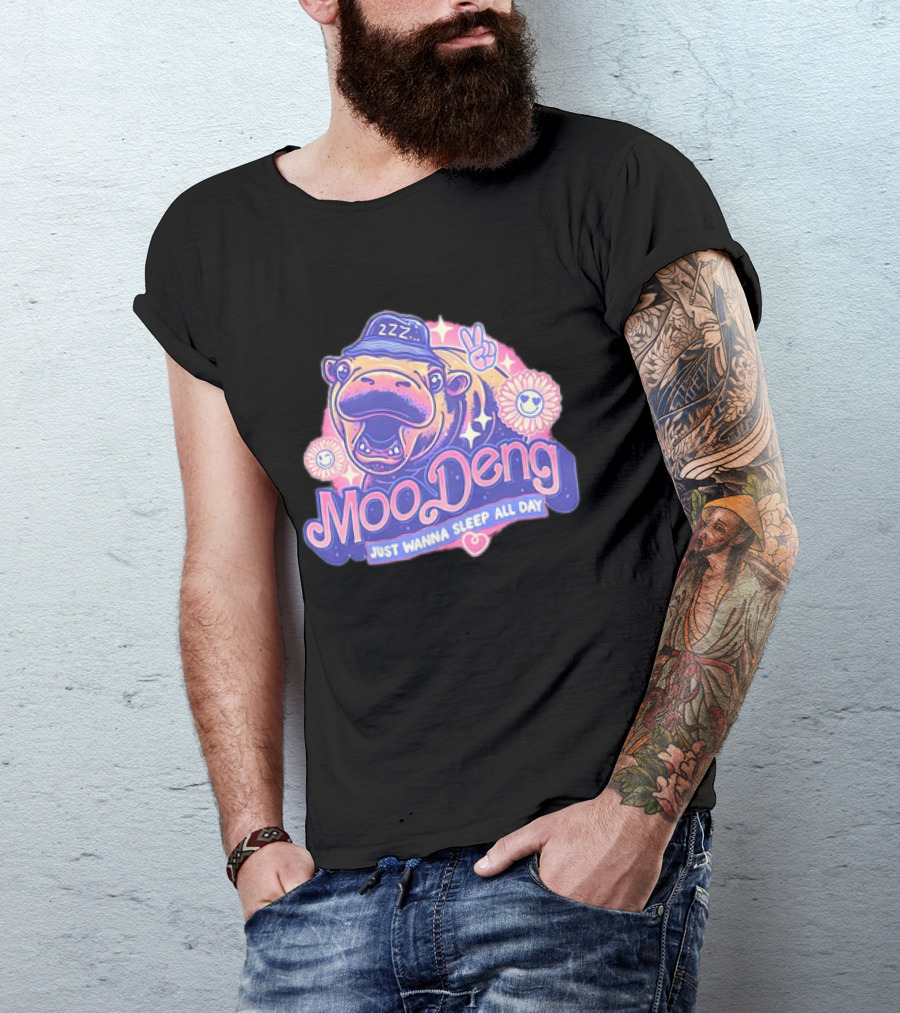 Moo Deng The Hippopotamus Peaceful Sleep ZZZ Just Wanna Sleep All Day T-Shirt