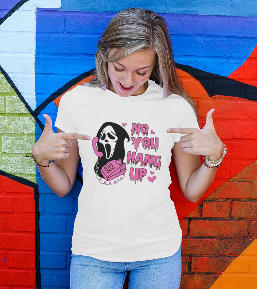 Ghost Face No You Hang Up Pink Phone Scream Hearts T-Shirt
