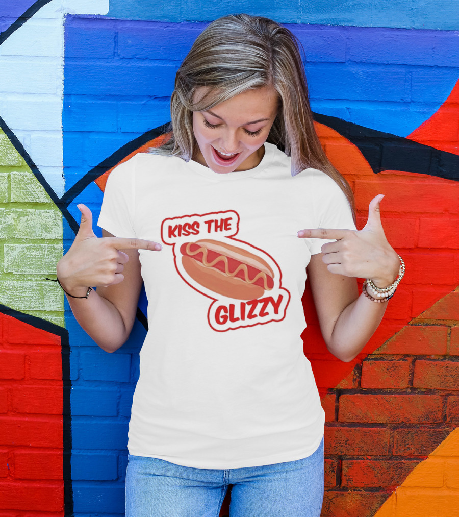 Kiss The Glizzy Hot Dog Bold Text With Mustard And Ketchup T-Shirt