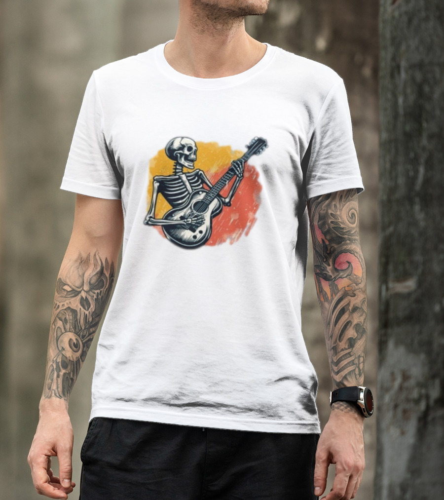 Skeleton Playing Guitar Rock Band T-Shirt