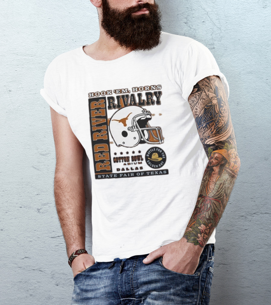 Hook Em Horns Red River Rivalry Cotton Bowl Dallas State Fair Of Texas Battle For The Golden Hat T-Shirt