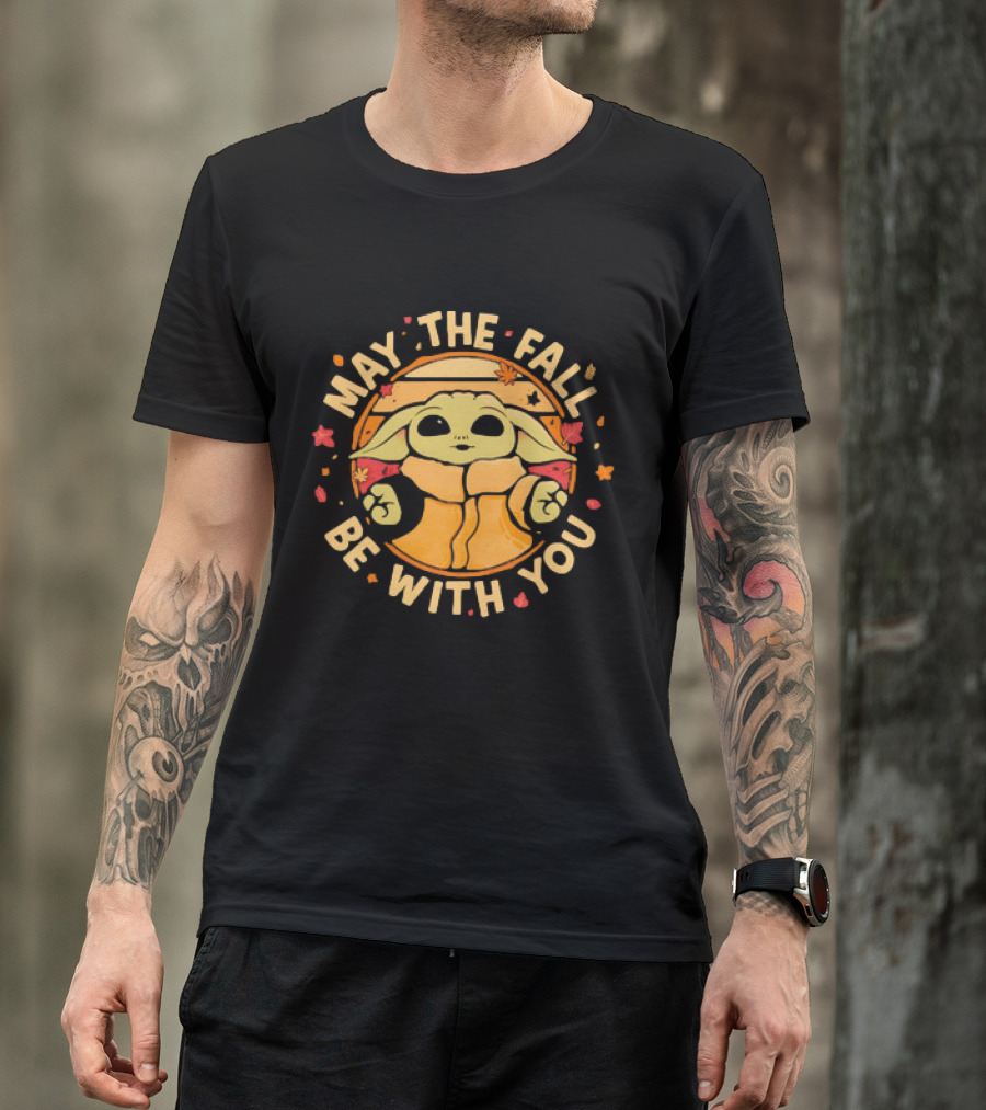 Grogu Autumn May The Fall Be With You Leaves Star Wars Mandalorian Baby Yoda T-Shirt