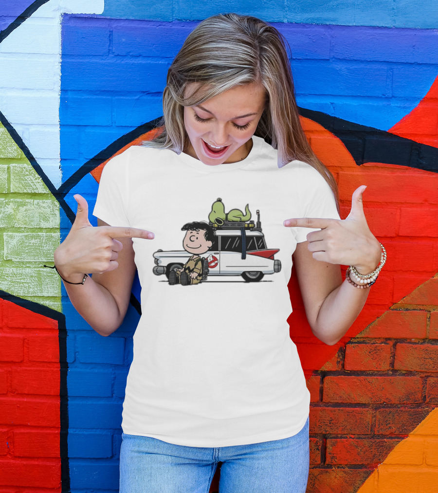 Venkman Slimer Ecto-1 Ghostbusters Meets Charlie Brown Snoopy Peanuts Charlie Venkman T-Shirt