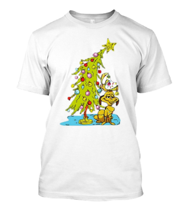 Christmas With Dog Max And Whoville Tree Festive Lights Cartoon Scene T-Shirt