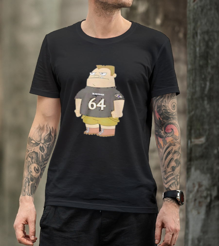 Ravens Tyler Linderbaum 64 Buford Van Stomm Character Sports Jersey T-Shirt