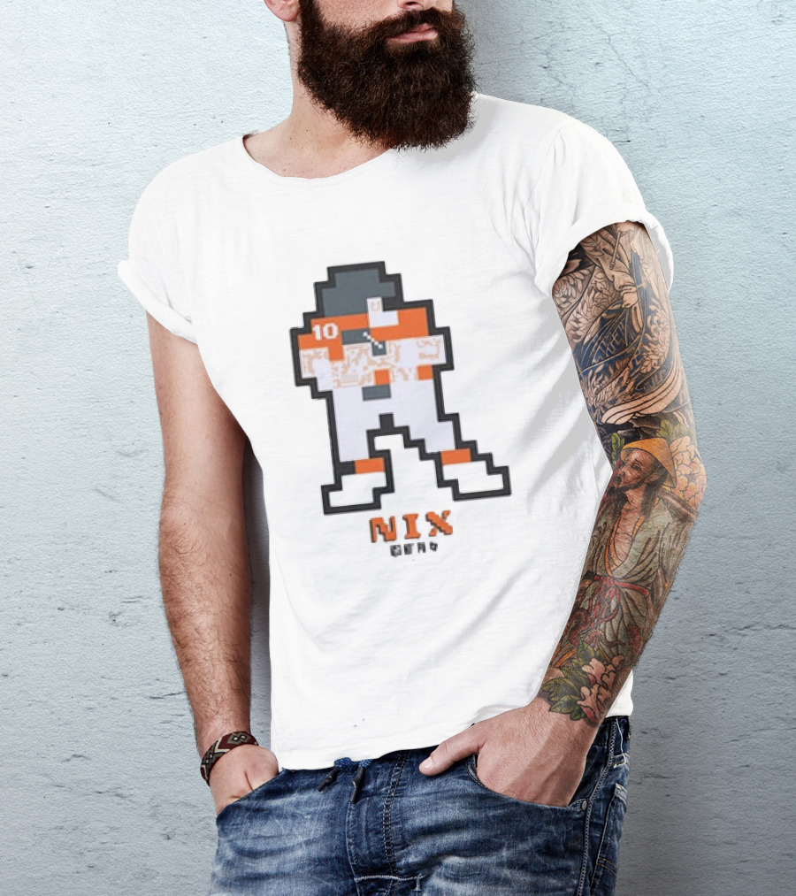 Denver Broncos Bo Nix 10 Orange And White 8-Bit Retro T-Shirt