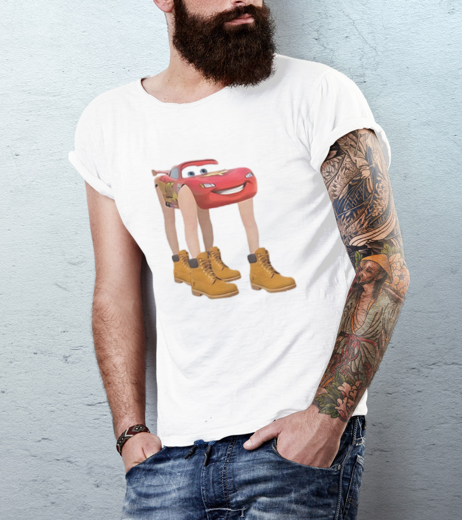Lightning McQueen With Legs Cartoon Boots T-Shirt