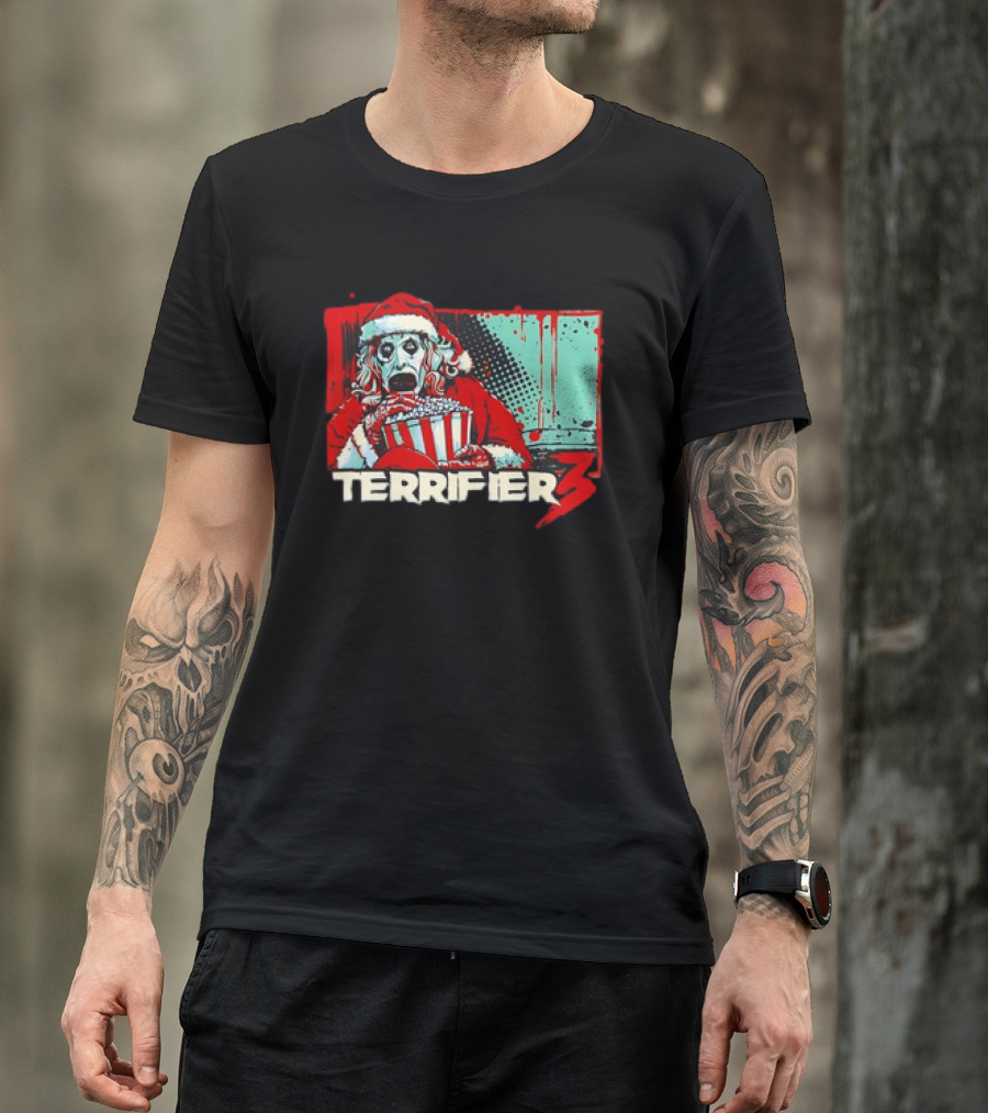 Terrifier 3 Santa Popcorn Horror Scene T-Shirt