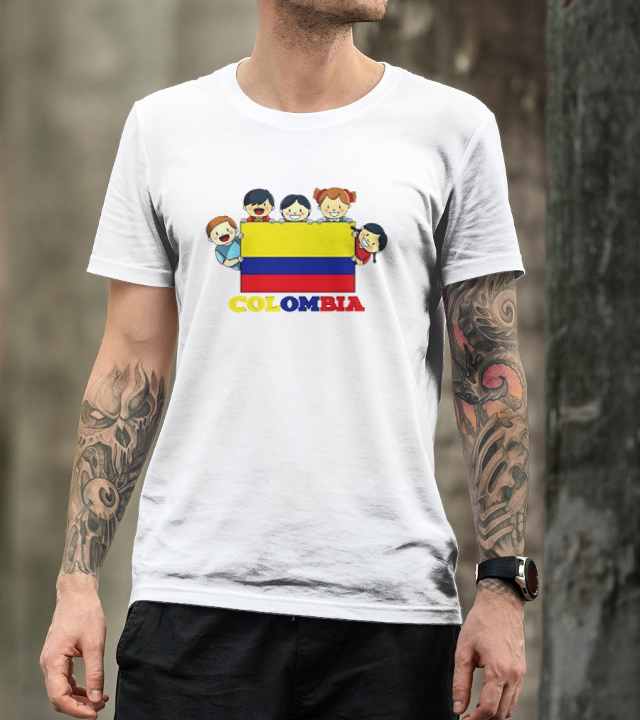 Colombia Flag Hispanic Heritage Month Cartoon Kids Colombian Flag T-Shirt