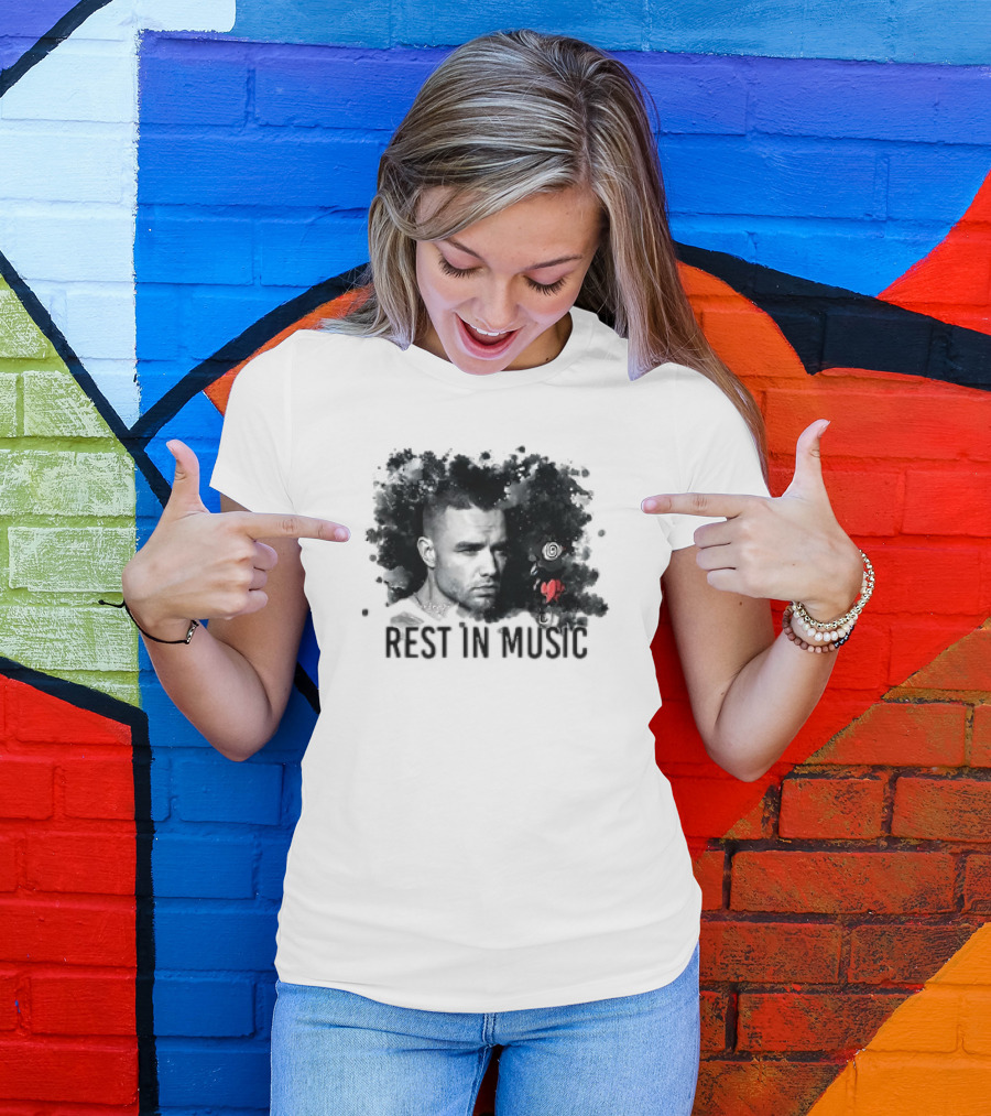 Liam Payne Rest In Music Portrait With Artistic Black And Red Accents T-Shirt