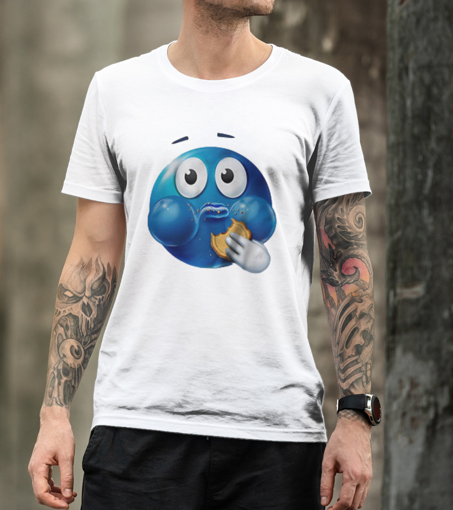 Blue Emoji With Cookie Meme T-Shirt