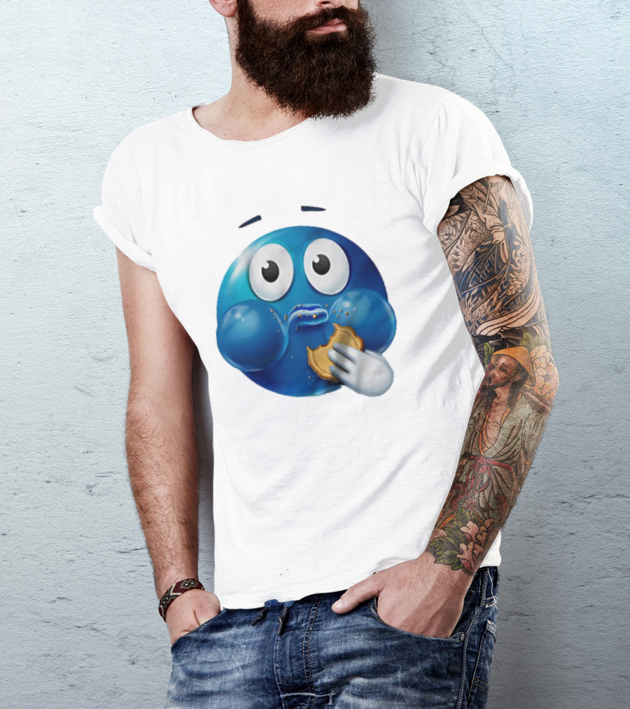 Blue Emoji With Cookie Meme T-Shirt