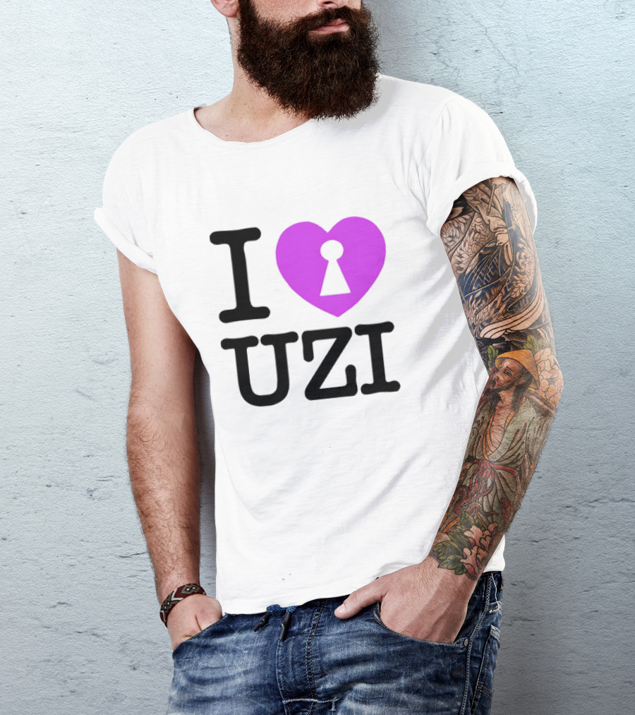 I Heart Uzi Keyhole Symbol In Purple T-Shirt