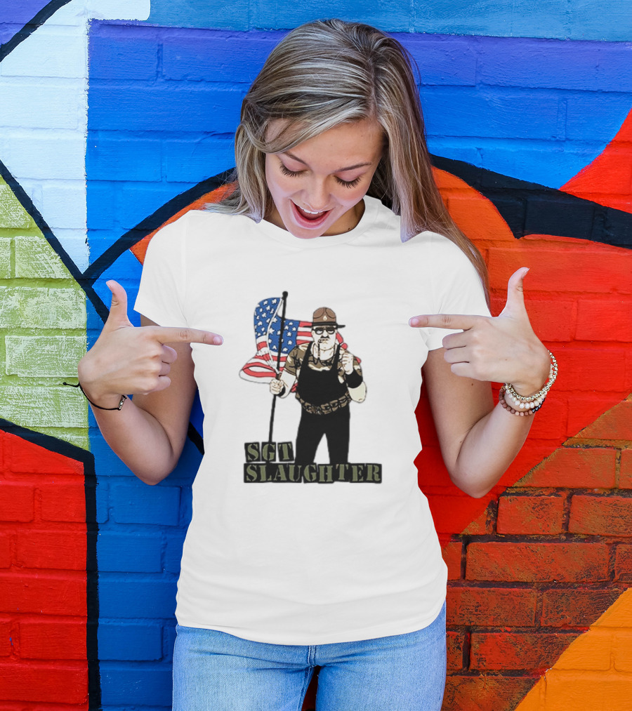 SGT Slaughter Holding American Flag Iconic Wrestling Figure T-Shirt