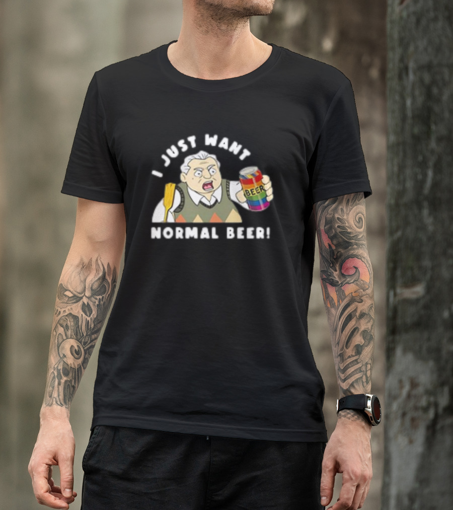 I Just Want Normal Beer Rainbow Can Man With Paddle T-Shirt