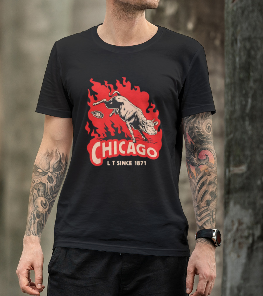 Chicago Lit Since 1871 Kicking Cow Flame T-Shirt