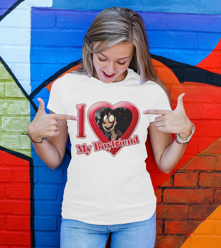 I Love My Boyfriend Heart Cartoon Face T-Shirt