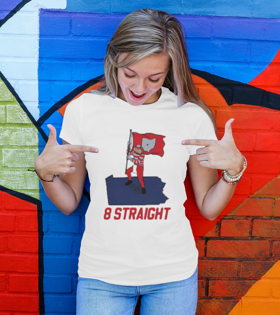 Ohio State Buckeyes Brutus Holding Flag 8 Straight T-Shirt