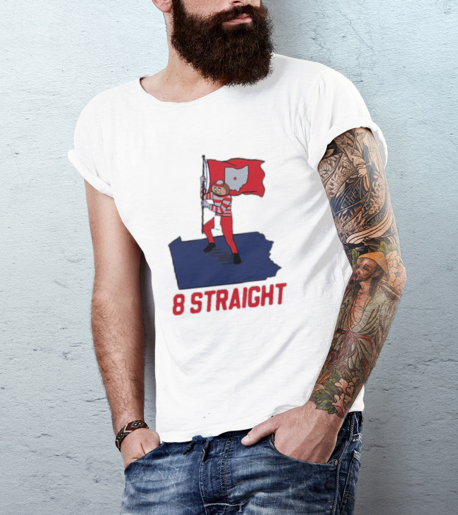 Ohio State Buckeyes Brutus Holding Flag 8 Straight T-Shirt