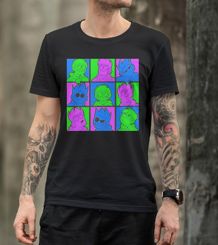 Eddsworld Sharkrobot Colorful Cartoon Characters 9-Panel Grid Pop T-Shirt